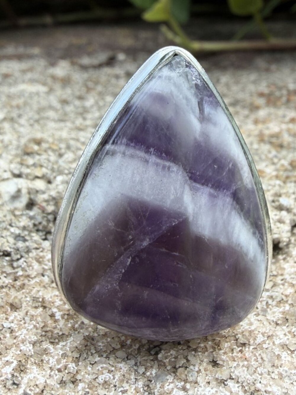Sterling Silver Chevron Amethyst Teardrop Ring 7.5 Pear Solitaire Band Bohemian